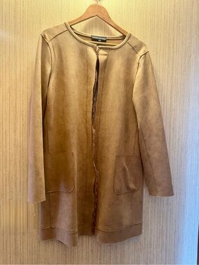 Catherine Malandrino Camel thin Suede-Feel Open Front Trench Coat